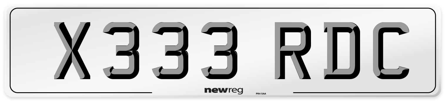 X333 RDC Number Plate from New Reg